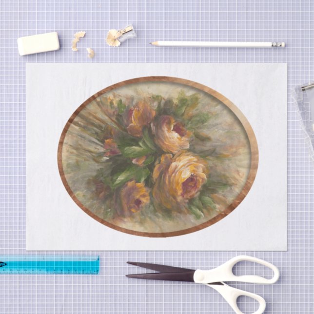 Papier Mousseline 315 Roses ovale (Artisanat)