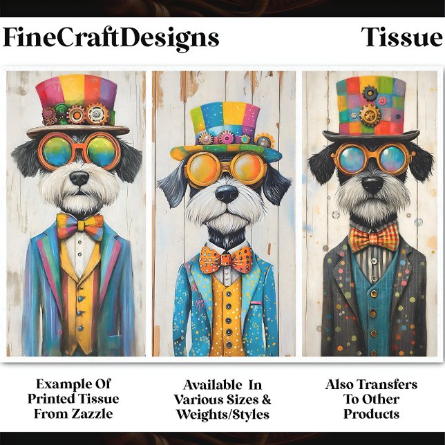 Papier Mousseline 3 Chiens Schnauzer Schnauzer Steampunk Quirky DDE5 (Créateur téléchargé)