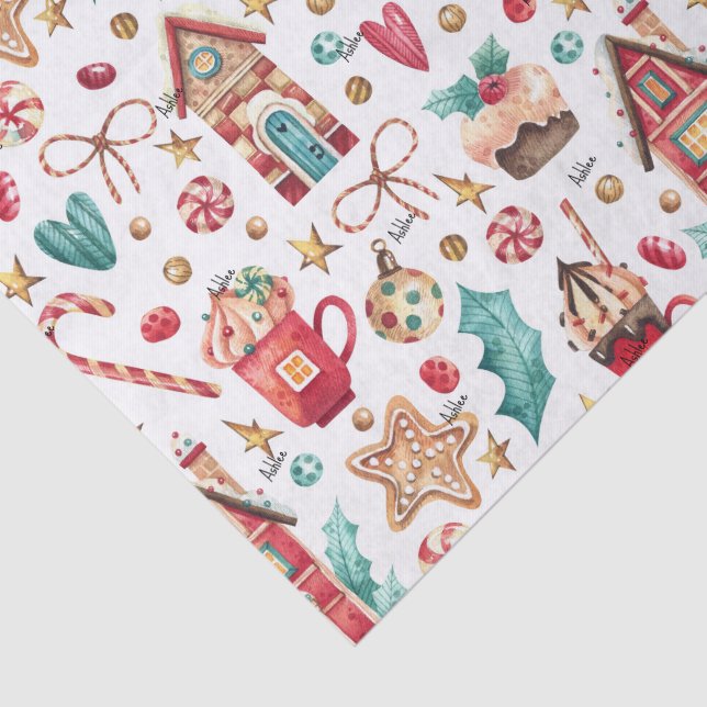 Papier Mousseline 3 feuilles de tissus, nom sur le Motif de Noël mag (Détail)