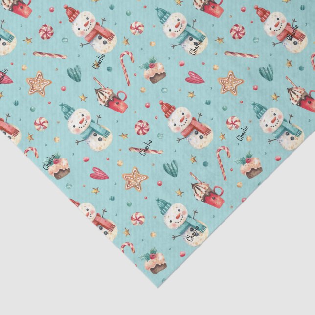 Papier Mousseline 3 feuilles, nom, Whimsy Snowman Sweets and Hearts (Détail)