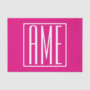Papier Mousseline 3 Initiales Monogramme Blanc sur rose chaud