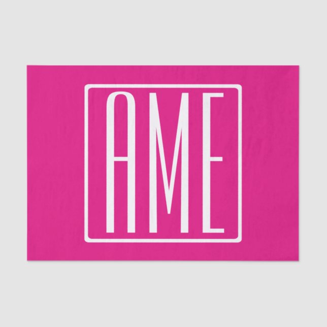 Papier Mousseline 3 Initiales Monogramme | Blanc sur rose chaud (Recto)