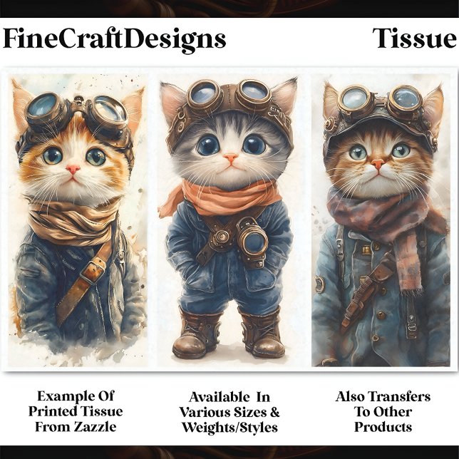 Papier Mousseline 3 Mignons Chats Steampunk Ensemble de Chatons DE4  (Créateur téléchargé)