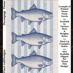 Papier Mousseline 3 Truites stylisées, rayures bleu aqua FM8R Découp