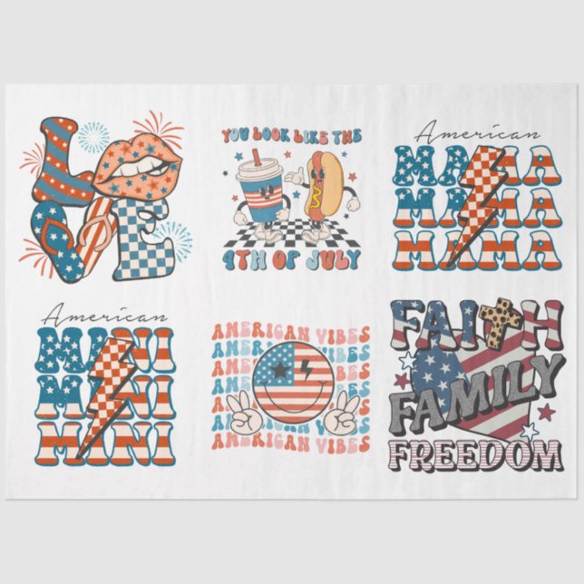 Papier Mousseline 4 juillet Rouge Blanc et Bleu pour Arts & Artisana (Recto)