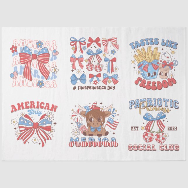 Papier Mousseline 4 juillet Rouge Blanc et Bleu pour Arts & Artisana (Recto)