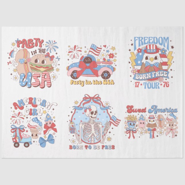 Papier Mousseline 4 juillet Rouge Blanc et Bleu pour Arts & Artisana (Recto)