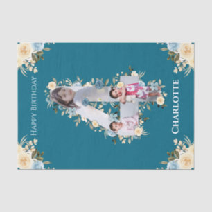 Papier Mousseline 4e anniversaire Photo Collage Turquoise bleu jaune