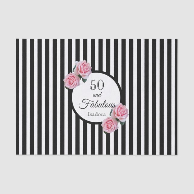 Papier Mousseline 50 fabuleux flancs roses noirs rayures blanches (Recto)