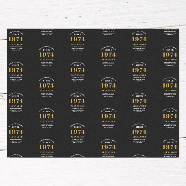Papier Mousseline 50e anniversaire 1974 Black Gold Chic Elegant (50th Birthday Chic 1974 Themed Black & Gold Elegant Tissue Paper.)