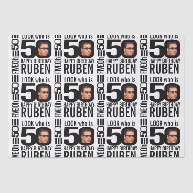 Papier Mousseline 50e anniversaire mono look 50 photo personnalisée  (Recto)