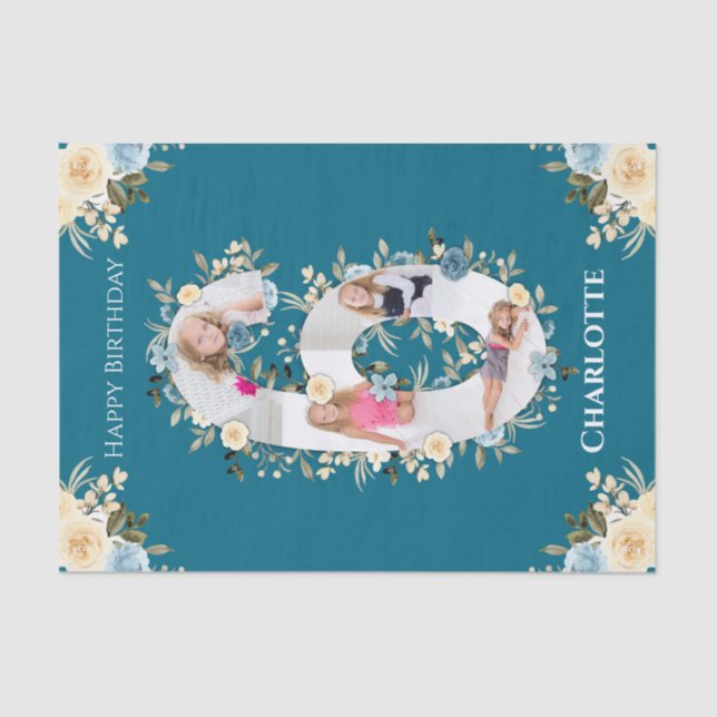 Papier Mousseline 6e anniversaire Photo Collage Turquoise bleu jaune (Recto)