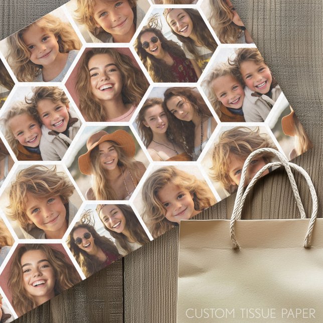 Papier Mousseline 7 Collage de photos - Hexagone motif d'enfilage (Custom Photo Tissue Paper)