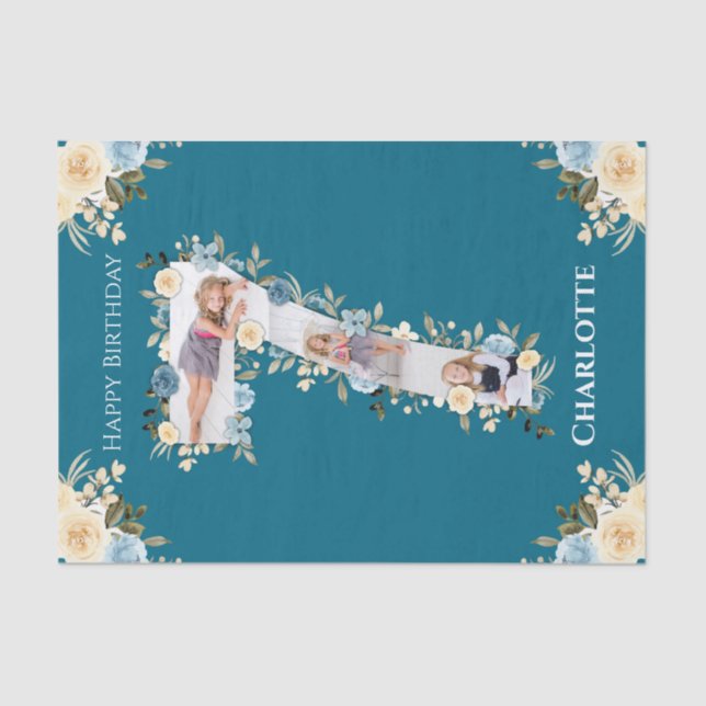 Papier Mousseline 7e anniversaire Photo Collage Turquoise bleu jaune (Recto)