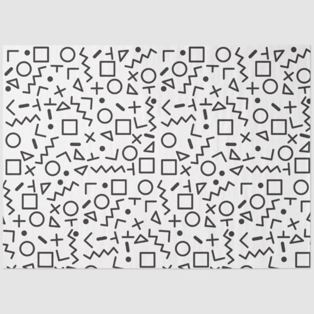 Papier Mousseline 90's Noir & Blanc Retro Shapes Motif (Recto)