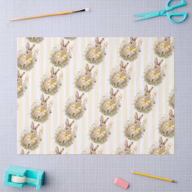 Papier Mousseline A cute little Floral Bunny Yellow Bow Baby Shower  (Artisanat)