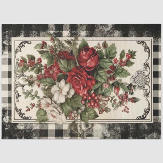 Papier Mousseline à damiers fleurs de Noël (Recto)
