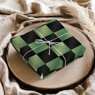 Papier Mousseline À damiers moderne vert olive noir dégradé