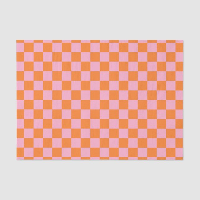 Papier Mousseline à damiers orange et rose (Recto)