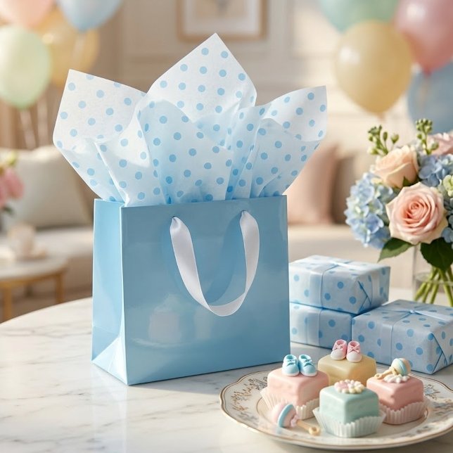 Papier Mousseline À petits pois Bleu Bébé simple Motif sur blanc (Créateur téléchargé)