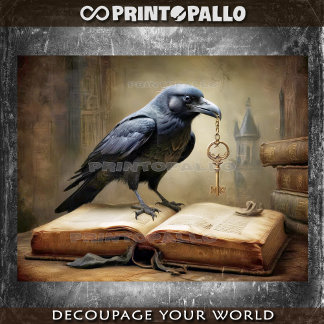 Papier Mousseline A raven and the key to knowledge