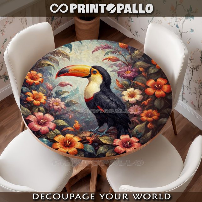 Papier Mousseline A tucan bird in the jungle with flowers (Créateur téléchargé)