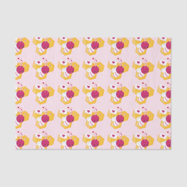 Papier Mousseline Abeille mignonne avec Motif de coeur de Valentin r (Recto)