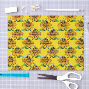 Papier Mousseline Abeille sur motif de fleur de tournesol jaune