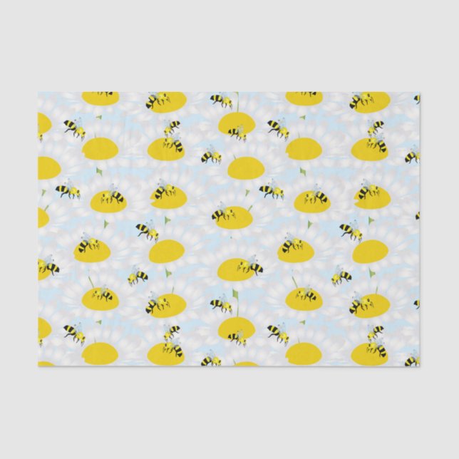 Papier Mousseline Abeille sur papier tissu à fleurs - Arrière - plan (Recto)