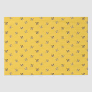 Papier Mousseline Abeilles à miel françaises gaies sur Jaune provenç