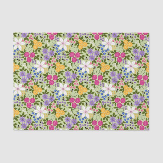 Papier Mousseline Abeilles et papillons Floral (Recto)