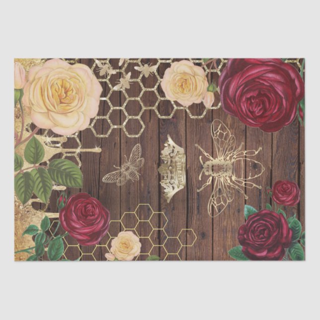 Papier Mousseline abeilles rustiques et papier rose (Recto)