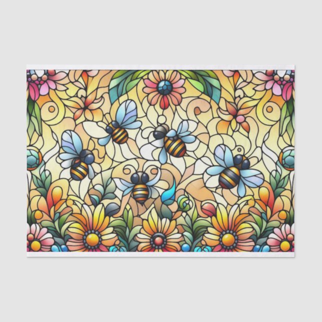 Papier Mousseline Abeilles vitrail colorées (Recto)