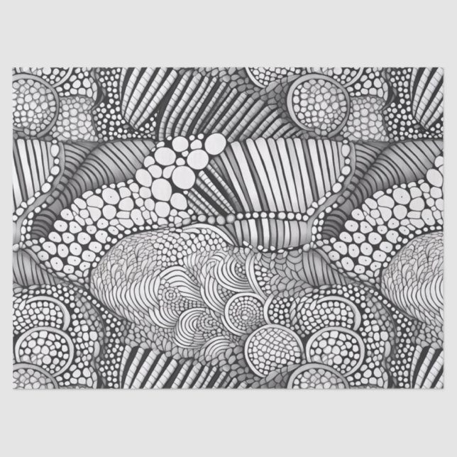 Papier Mousseline Abstract Black and White Geometric Doodle (6) (Recto)
