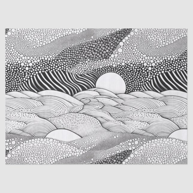 Papier Mousseline Abstract Black and White Geometric Doodle (7) (Recto)