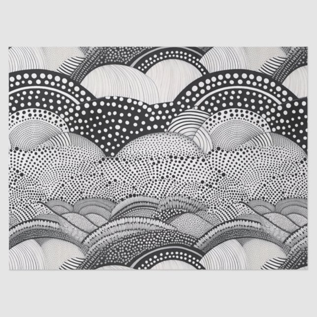 Papier Mousseline Abstract Black and White Geometric Doodle (9) (Recto)
