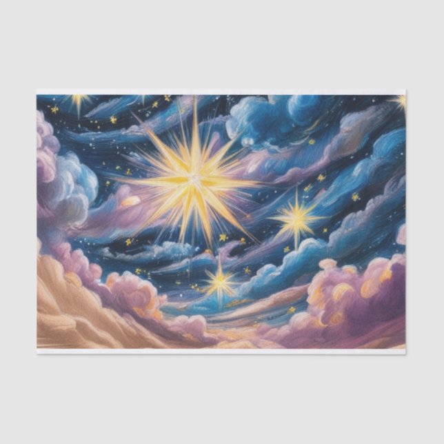 Papier Mousseline Abstract Celestial Stars and Clouds  (Recto)