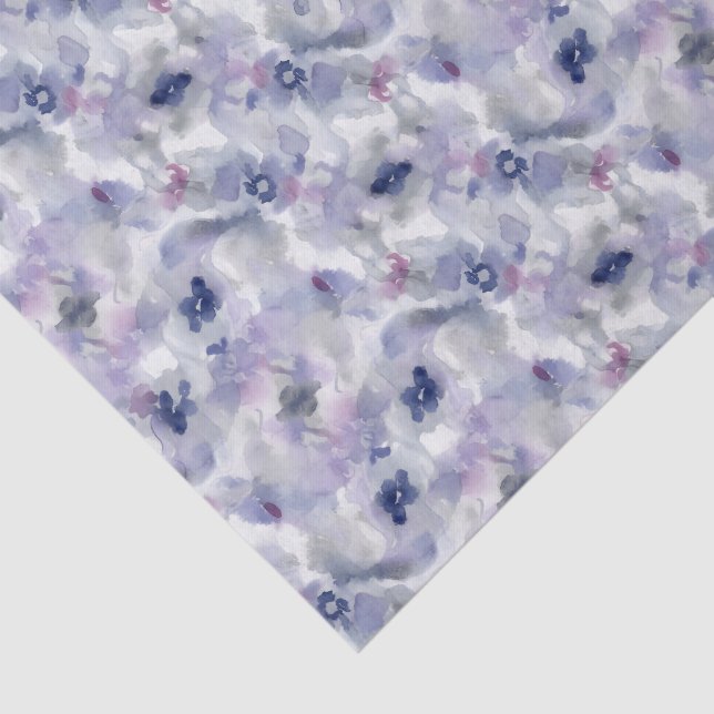 Papier Mousseline Abstract Floral Watercolor Pattern Lavender Blue (Détail)