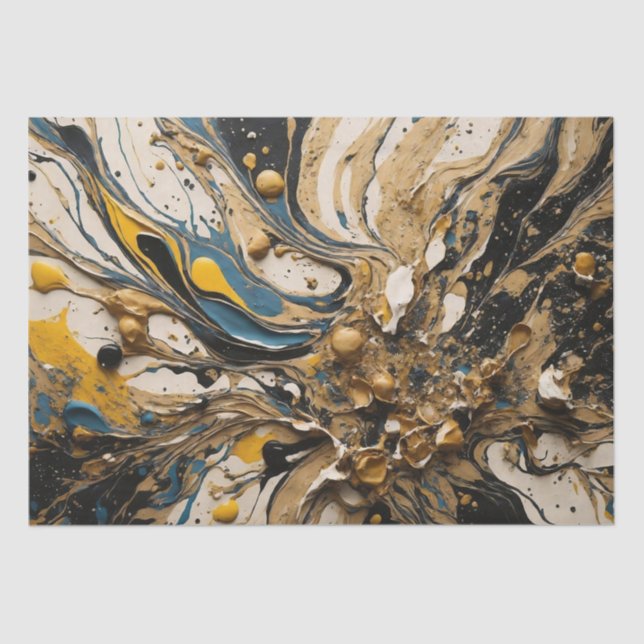 Papier Mousseline Abstrait Acrylique En Bleu, Jaune Et Noir (Recto)