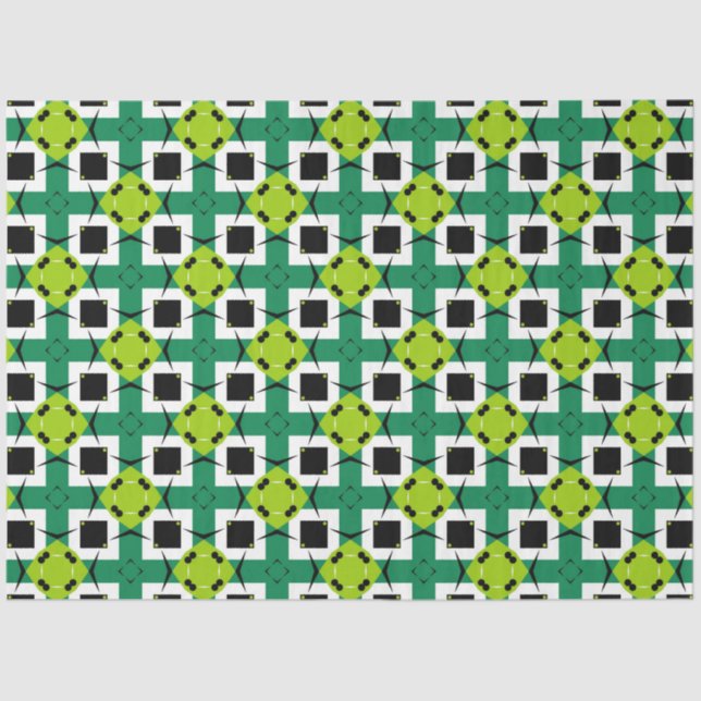 Papier Mousseline Abstrait Emerald Lime vert et Motif noir (Recto)