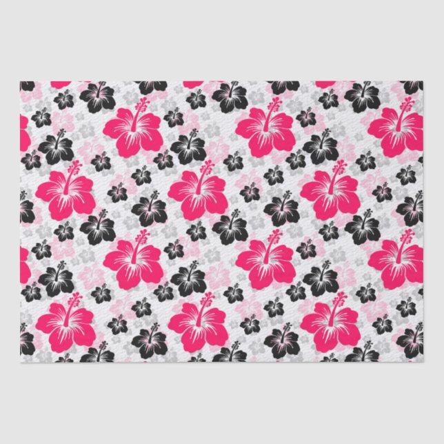 Papier Mousseline Abstrait Floral Rouge Noir Blanc (Recto)