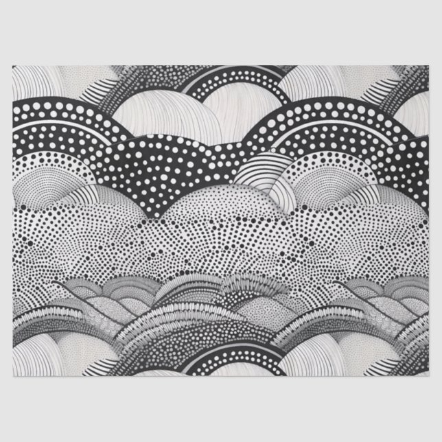 Papier Mousseline Abstrait Géométrique Doodle Noir et Blanc (9) (Recto)