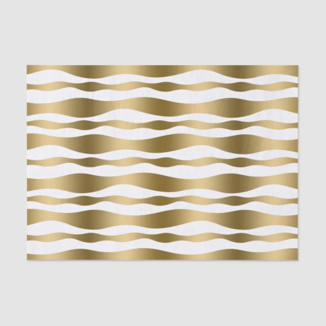 Papier Mousseline Abstrait moderne blanc & or Zebra Stripes (Recto)
