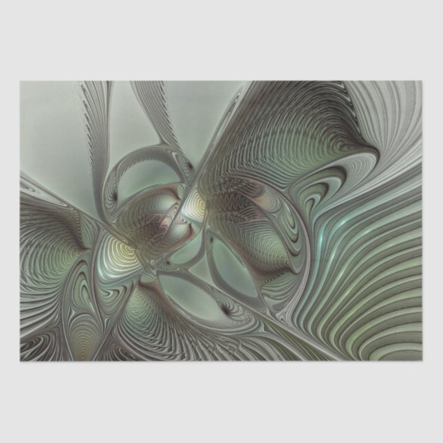 Papier Mousseline Abstrait Olive Sage Green Grey Fractal Art Imagina (Recto)