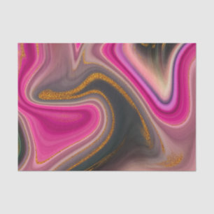 Papier Mousseline Abstrait rose et noir avec perruques d'or