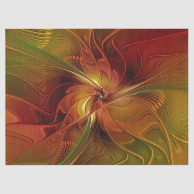 Papier Mousseline Abstrait Rouge Orange Brown Vert Fractal Art Flowe (Recto)