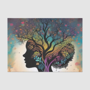 Papier Mousseline Abstraite Dame Mère Nature Arbres Et Fleurs,