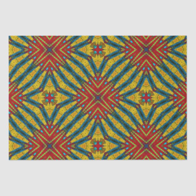 Papier Mousseline Abstraite hippie rouge jaune bleu ethnique Tribal (Recto)