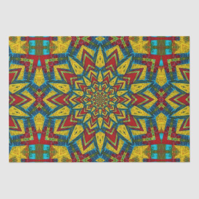 Papier Mousseline Abstraite hippie rouge jaune bleu ethnique Tribal (Recto)