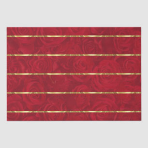 Papier Mousseline Accents or Roses rouges romantiques